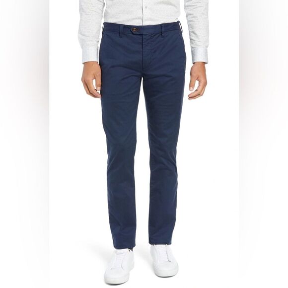 Ted Baker Rectangular Slim Fit Textured Trousers in Navy Mens Size 30 R - Picture 1 of 12